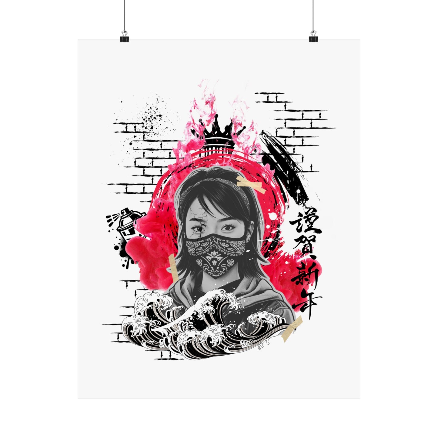 Urban art matte vertical poster featuring bold street artist graffiti design with dripping tags, neon shadows, and raw textures. A perfect statement piece for modern workspaces, tattoo studios, or street art enthusiasts looking for edgy, custom-printed decor.