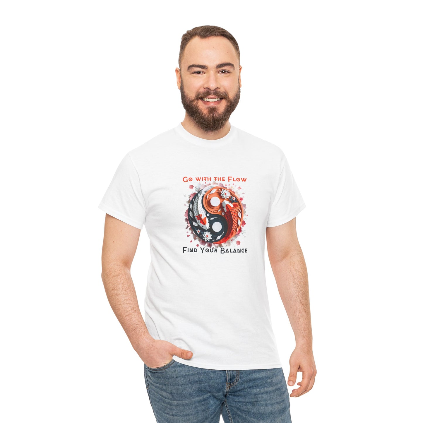 Unisex heavy cotton t-shirt featuring an original yin yang koi fish design inspired by Japanese culture and zen aesthetics. Perfect for mindfulness meditation and tranquil vibes, this tee showcases graceful koi motifs that embody balance and serenity.